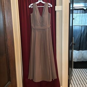 Marsoni Taupe Pleated V-Neck Maxi Dress Size 16 Mother of Bride Groom